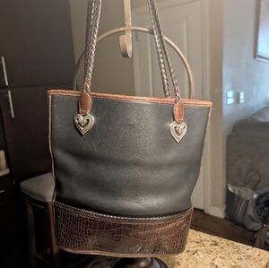 Brighton Caroline Leather Bucket Tote Croc Embossed